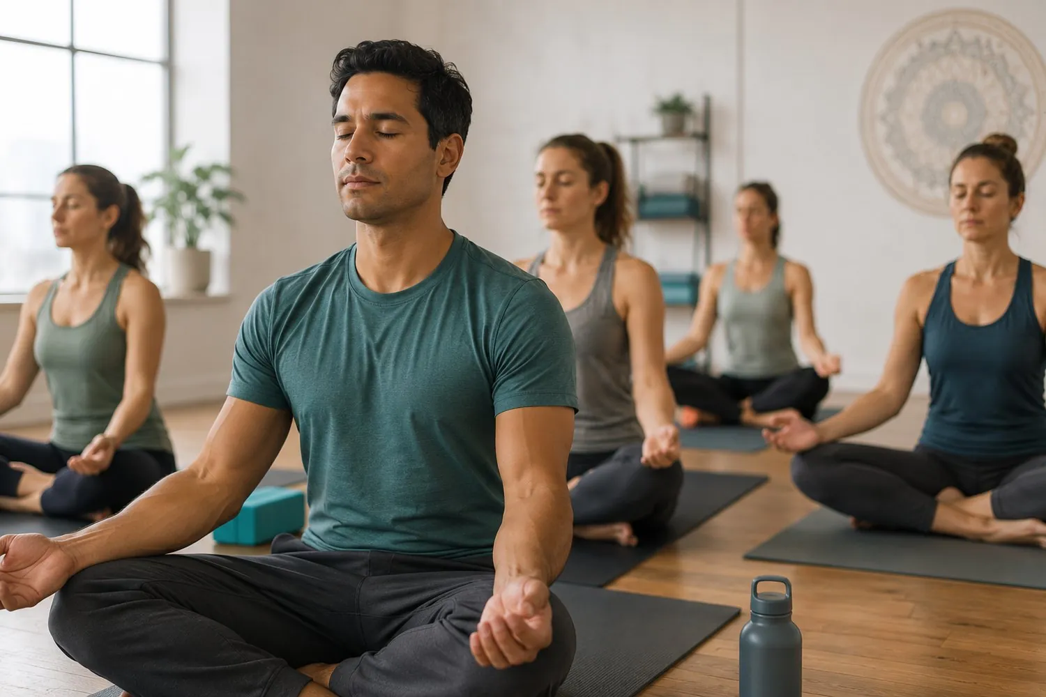 an adult pausing with eyes closed, hand on chest, working to settle a strong feeling an adult pausing with eyes closed, hand on chest, working to settle a strong feeling