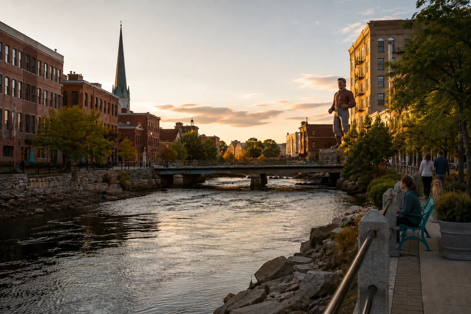 Downtown Bangor along the Kenduskeag Stream in warm afternoon light Downtown Bangor along the Kenduskeag Stream in warm afternoon light