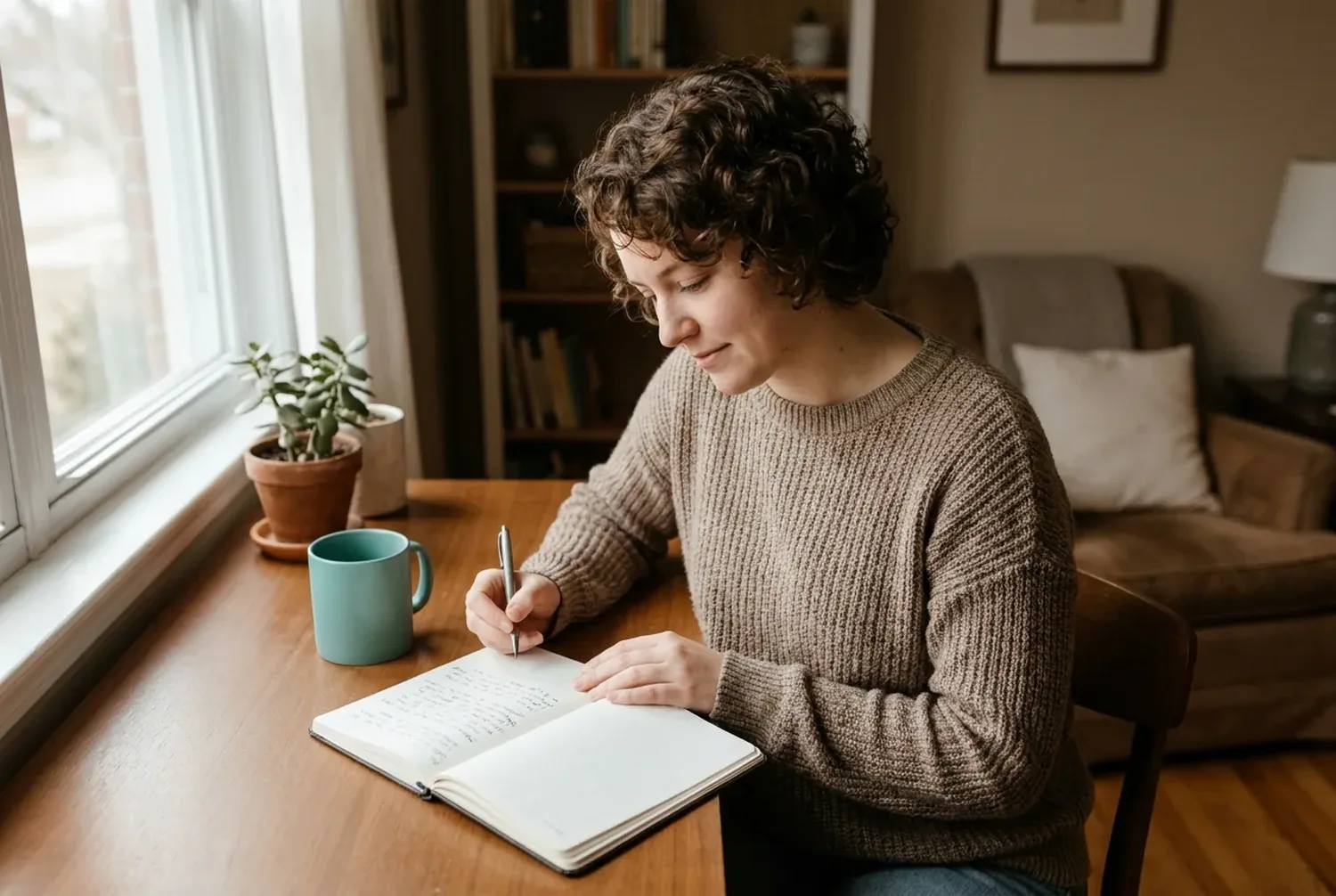 A person at a desk thoughtfully comparing online psychiatry options