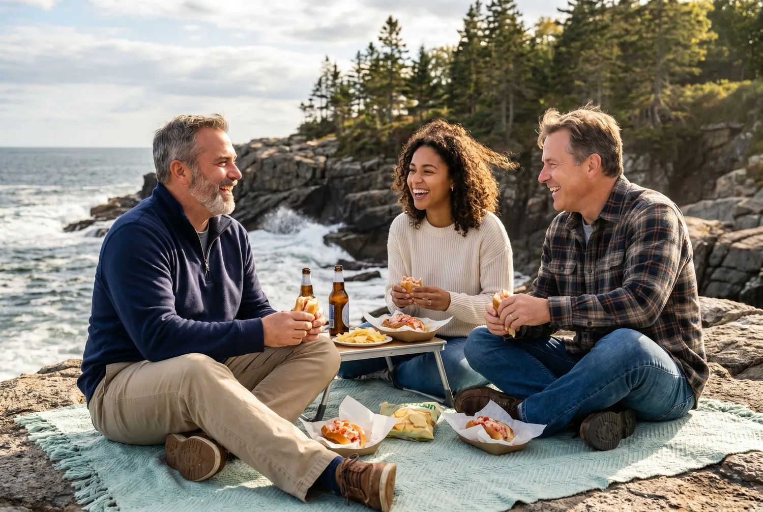 Lobster roll picnic at Two Lights State Park in Cape Elizabeth, Maine Lobster roll picnic at Two Lights State Park in Cape Elizabeth, Maine