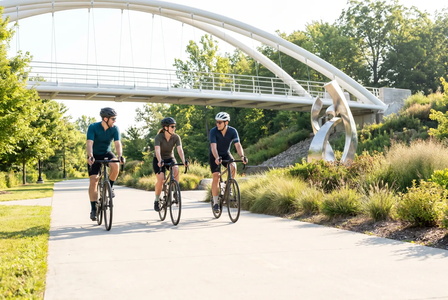 Cycling the Monon greenway past public art in Carmel Cycling the Monon greenway past public art in Carmel