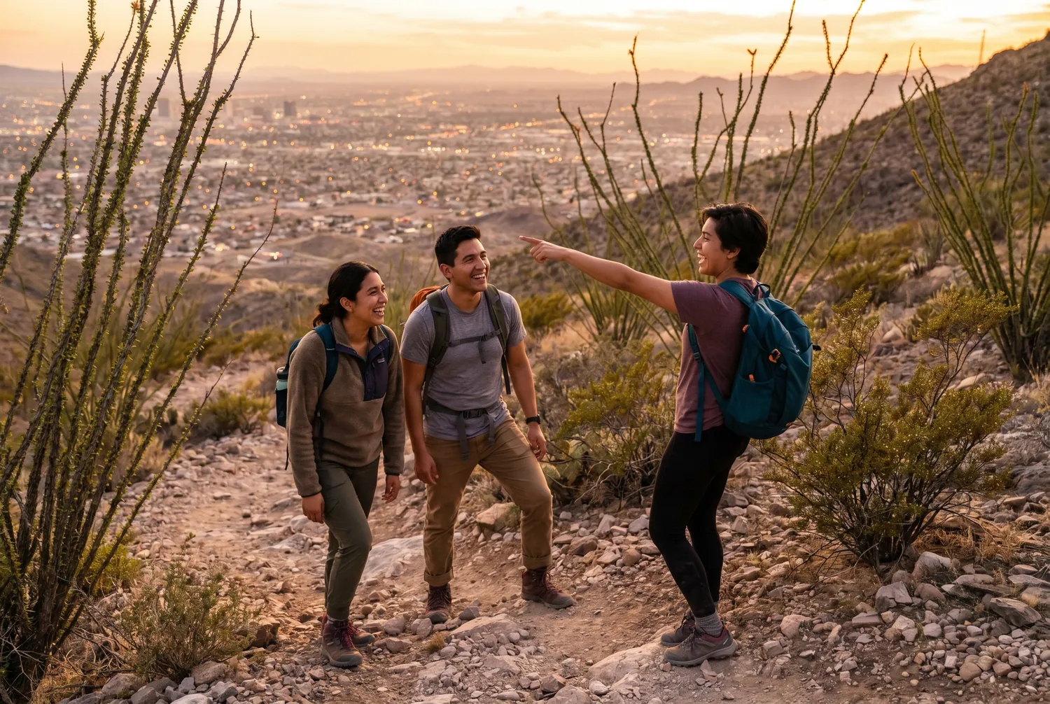 Hiking the Franklin Mountains above El Paso at golden hour Hiking the Franklin Mountains above El Paso at golden hour