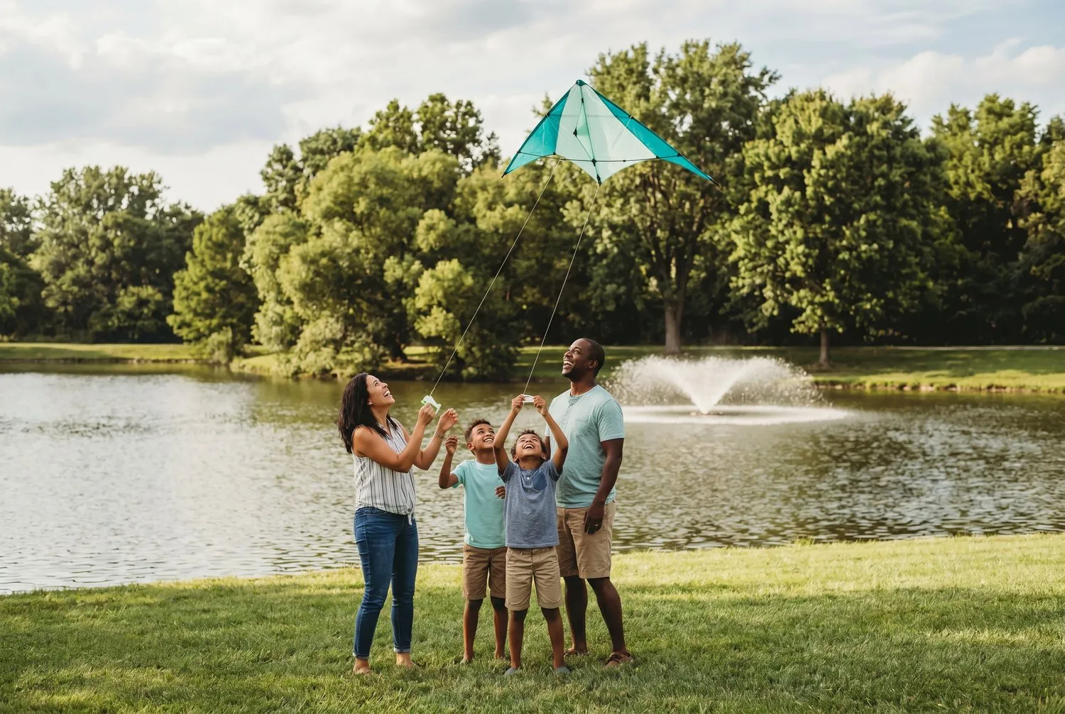 Family flying a kite at Halleck Park in Papillion, Nebraska Family flying a kite at Halleck Park in Papillion, Nebraska
