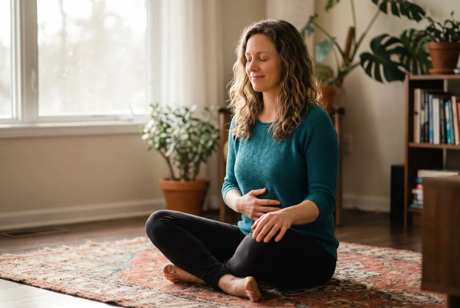 Practicing a calming grounding technique at home Practicing a calming grounding technique at home