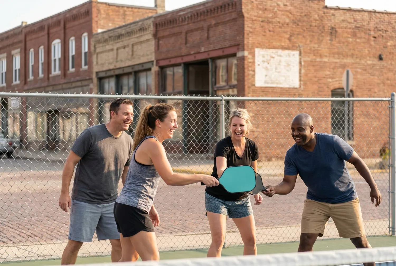 Pickleball game in Olde Towne Bellevue, Nebraska Pickleball game in Olde Towne Bellevue, Nebraska