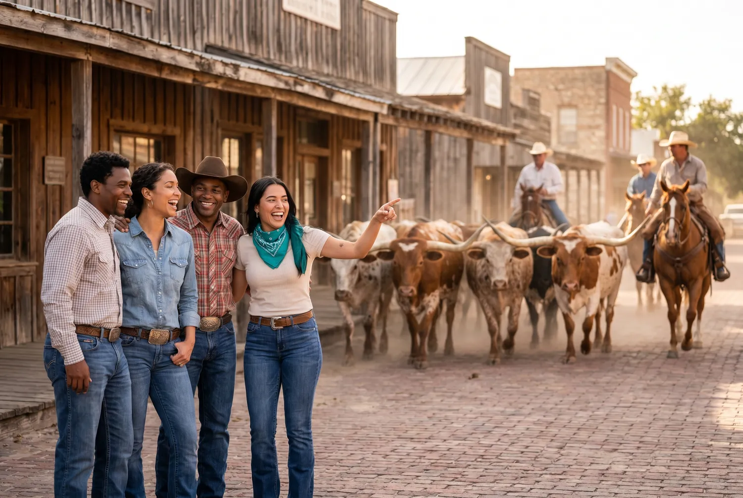 Watching the longhorn cattle drive in the Fort Worth Stockyards Watching the longhorn cattle drive in the Fort Worth Stockyards