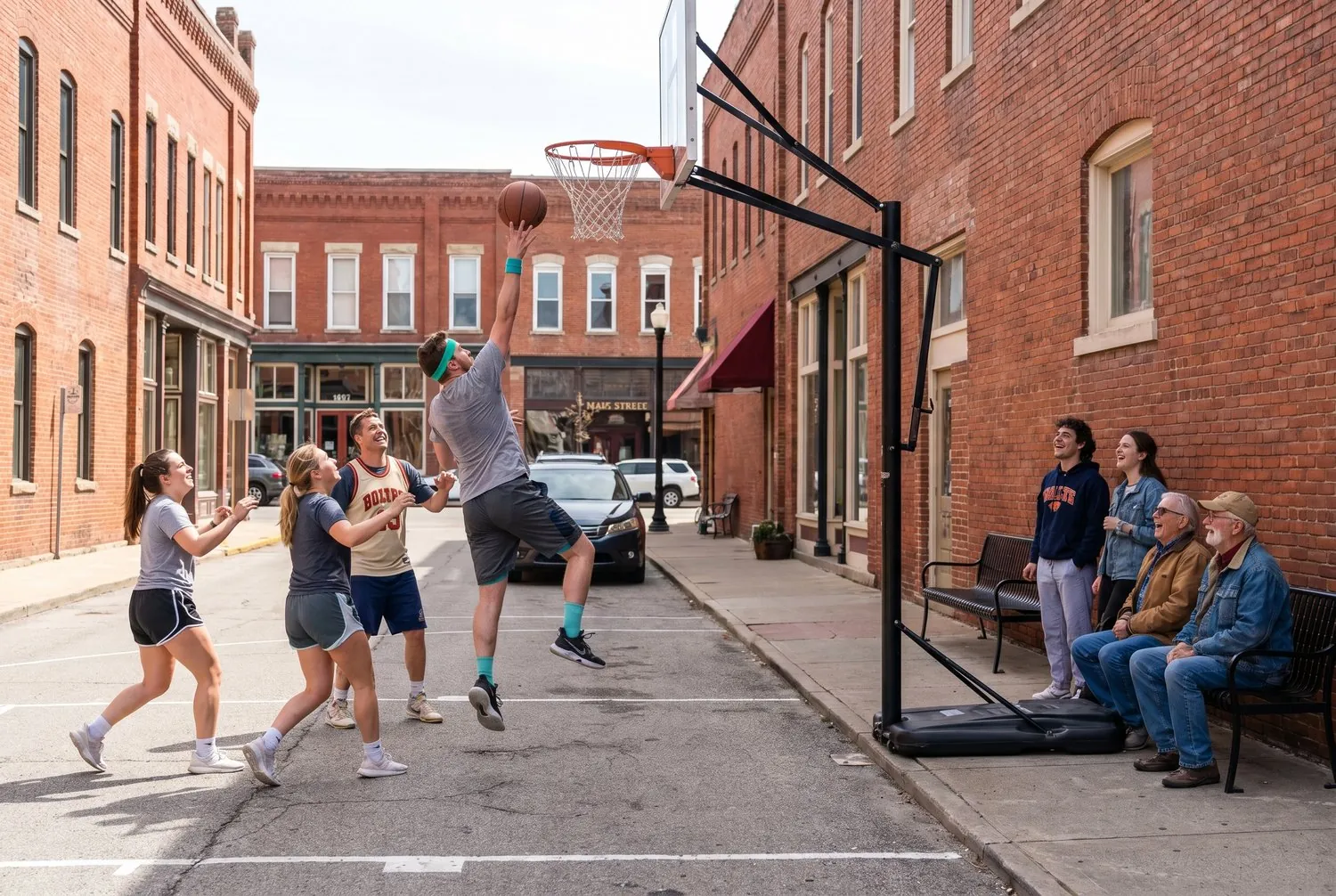 Street basketball on Main Street in Fremont, Nebraska