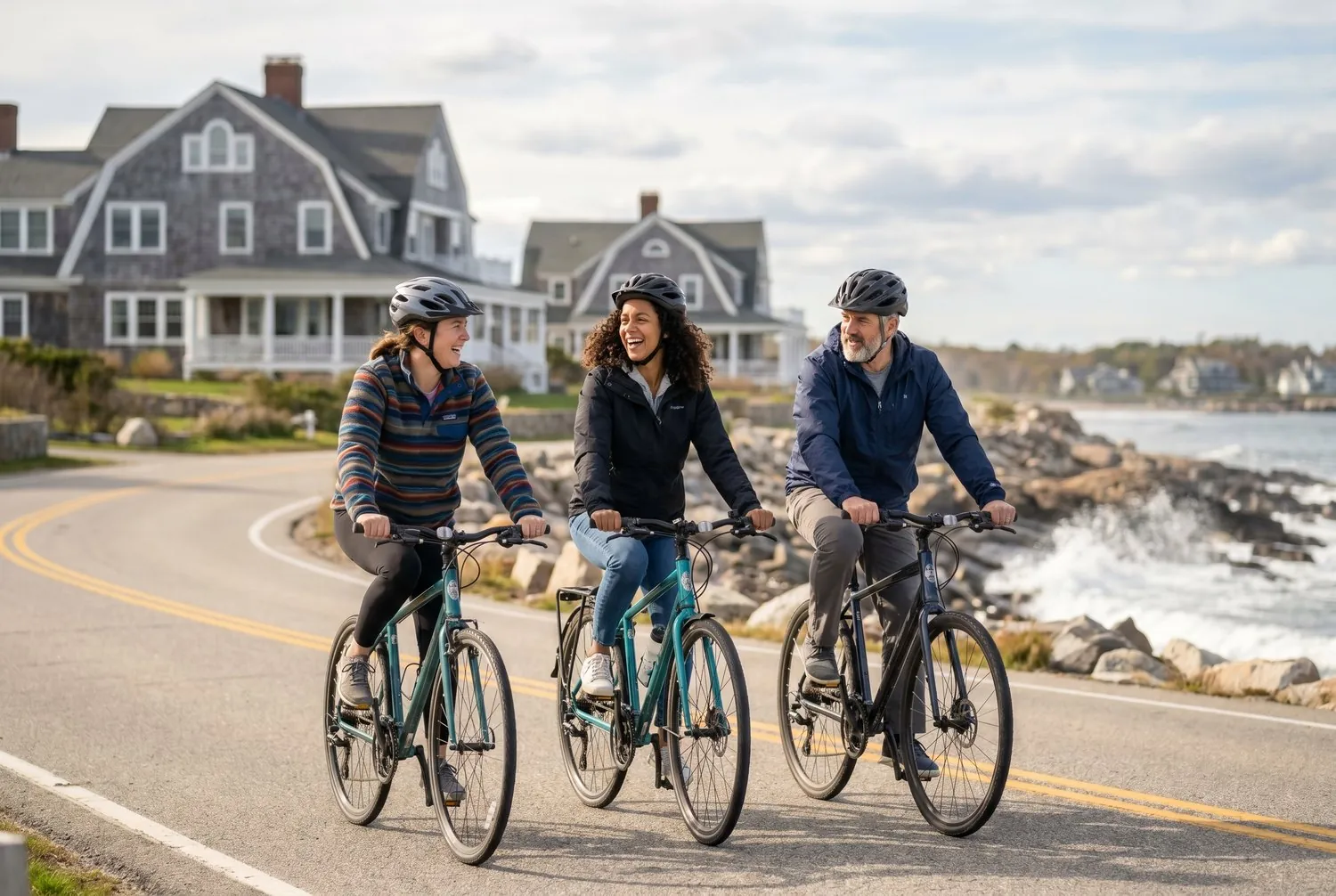 Cycling Ocean Avenue along the coast in Kennebunkport, Maine Cycling Ocean Avenue along the coast in Kennebunkport, Maine