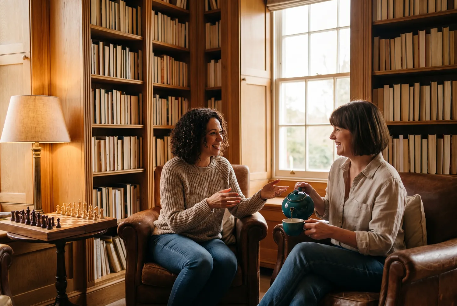 Tea and conversation in an elegant McLean home library Tea and conversation in an elegant McLean home library