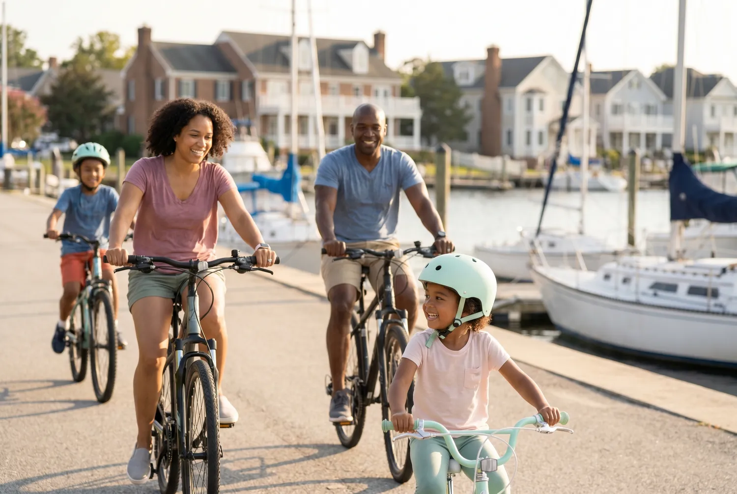 Family biking the Elizabeth River Trail in Norfolk, Virginia