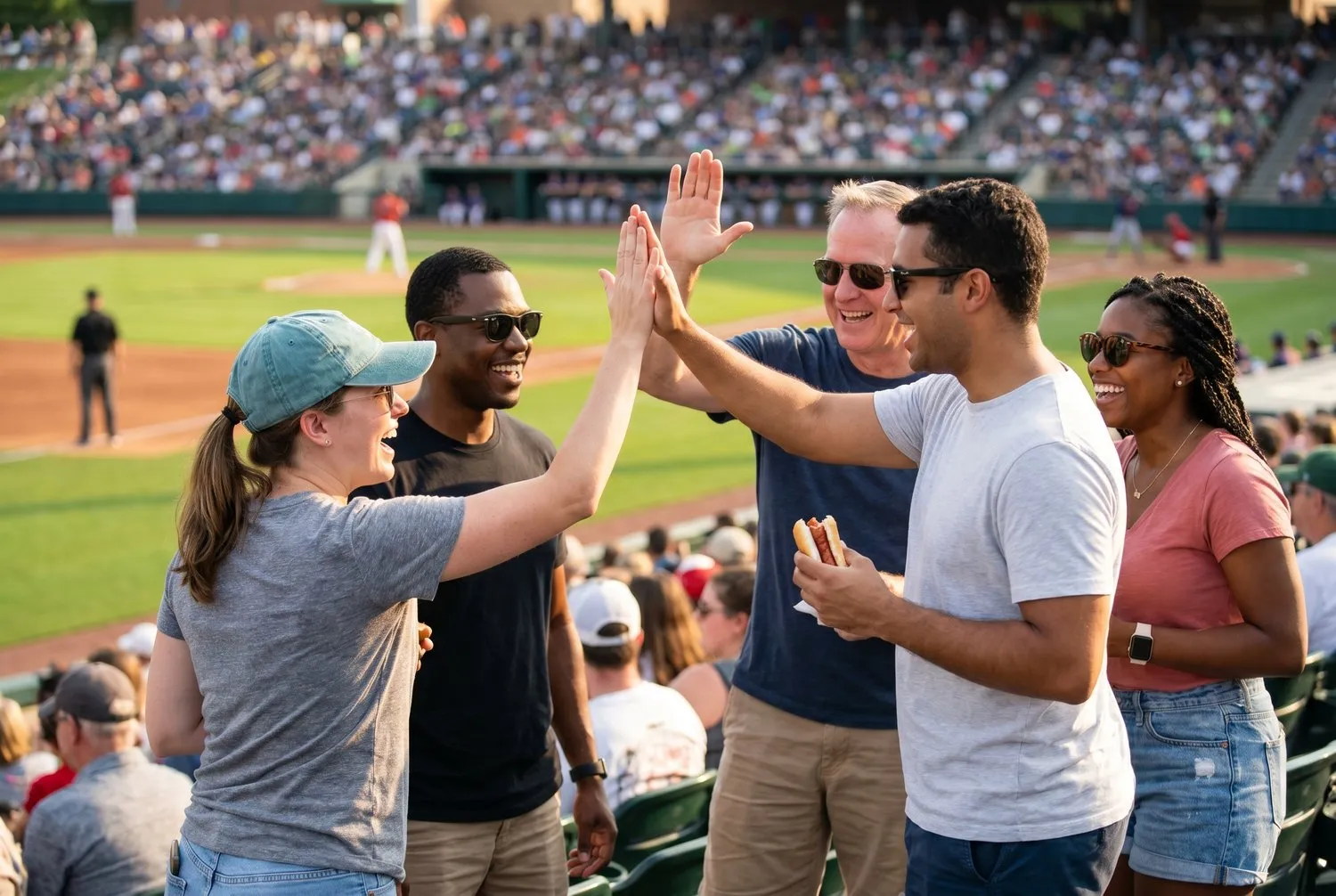 Fans cheering at a summer baseball game in Omaha, Nebraska Fans cheering at a summer baseball game in Omaha, Nebraska
