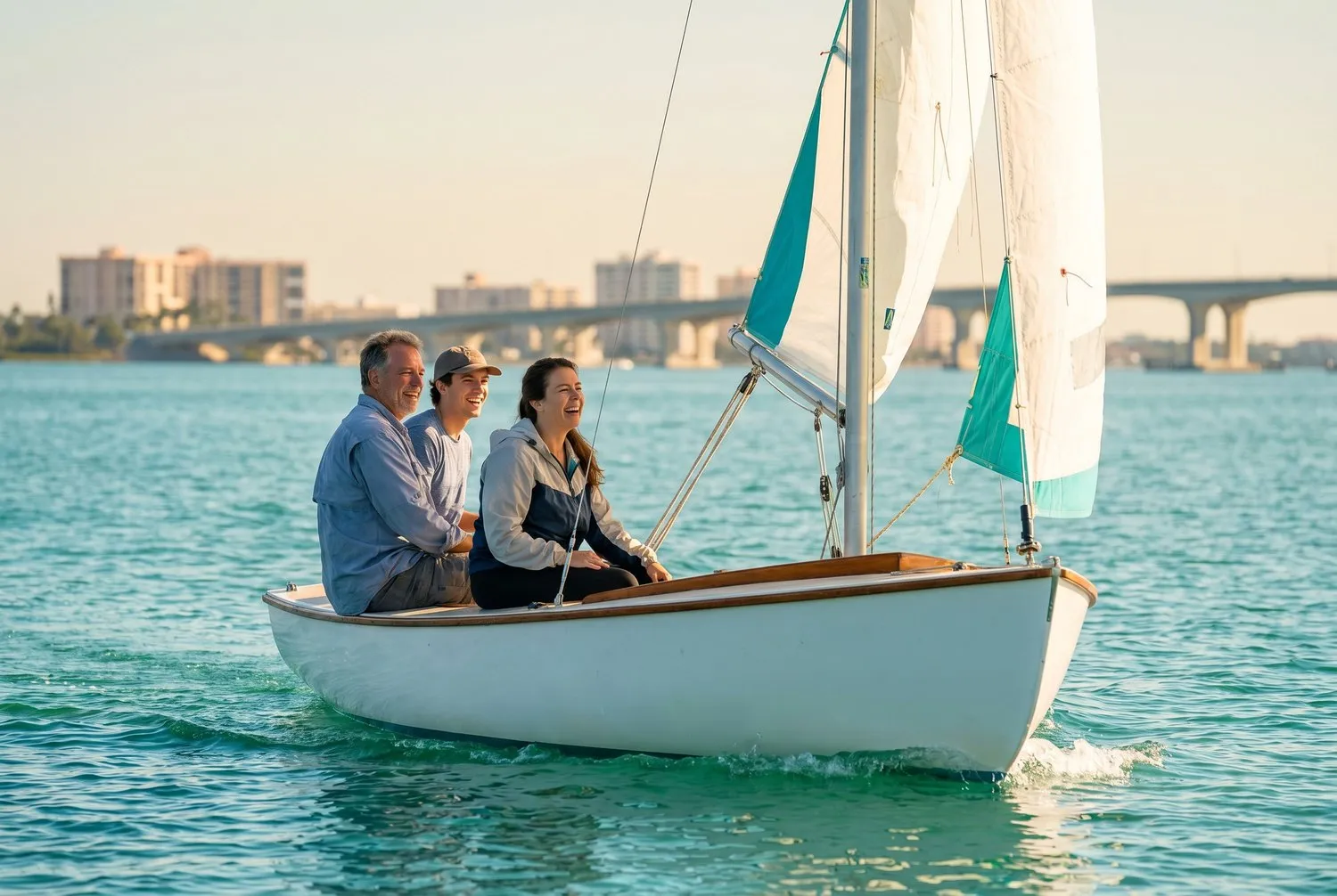 Sailing on Sarasota Bay near the Ringling Bridge in Sarasota, Florida Sailing on Sarasota Bay near the Ringling Bridge in Sarasota, Florida