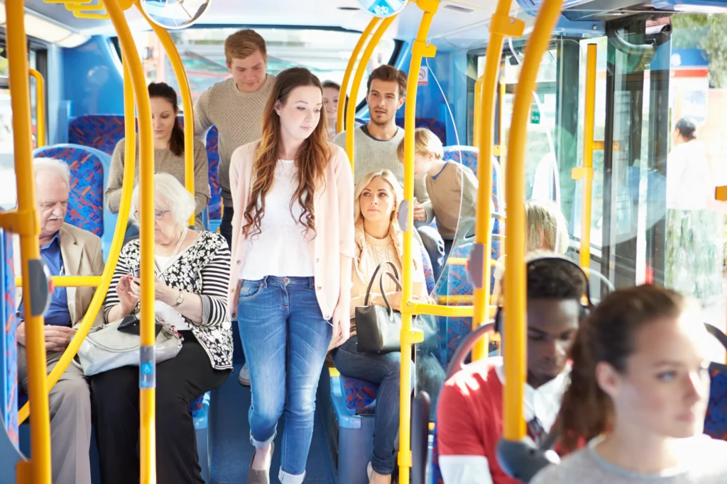 group of people on a public bus